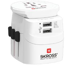 Cestovní adaptér SKROSS PRO Light USB World, UK+USA+Austrálie/Čína, 2x USB-A, vč. adaptéru 

