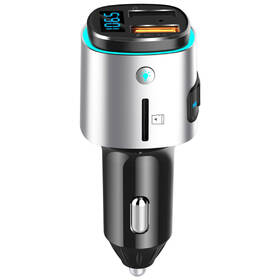 FM Transmitter WG QC 3.0, 1xUSB-A /1x USB-A QC 3.0 (18W stříbrná barva

