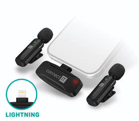 Mikrofon Connect IT Wireless Lavalier Lightning (2 ks + receiver) černá barva
