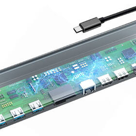 Dokovací stanice Baseus Enjoyment Series USB-C (USB-C PD, 3x USB 3.0, 2x 4K HDMI, VGA, RJ45, 3,5mm Jack, microSD/SD) šedá

 obrázek produktu 3 z 6