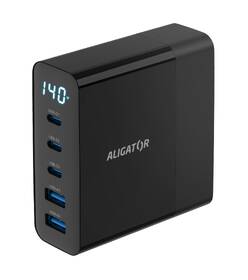 Nabíječka do sítě Aligator GaN Power Station 140W, 3× USB-C, 2× USB-A černá

 obrázek produktu 1 z 7