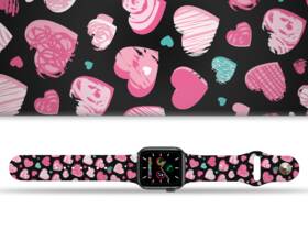Řemínek Mi-Band na Apple Watch 42/44/45/49 mm - motiv Růžová a modrá srdíčka, černý 

 obrázek produktu 1 z 3