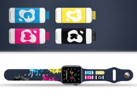 Řemínek Mi-Band na Apple Watch 42/44/45/49 mm - motiv Cákance barev, modrý 

 obrázek produktu 1 z 3