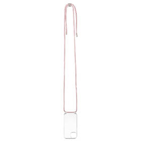 Kryt na mobil FIXED Pure Neck s růžovou šňůrkou na krk na Apple iPhone 15 průhledná
