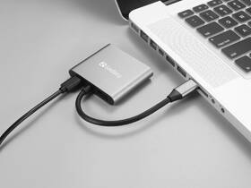 Dokovací stanice Sandberg USB-C Dock, 2xHDMI, USB-A 3.0, USB-C PD 100W černá barva

