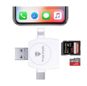 Čtečka paměťových karet Viking SD, Micro SD 4v1, OTG, s koncovkou Lightning/Micro USB/USB 3.0/USB-C bílá

 obrázek produktu 1 z 1