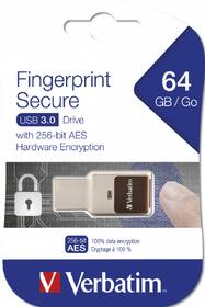 USB Flash Verbatim Fingerprint Secure, 64GB stříbrná barva

