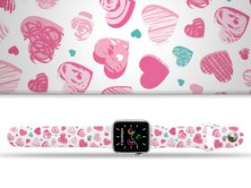 Řemínek Mi-Band na Apple Watch 42/44/45/49 mm - motiv Růžová a modrá srdíčka, bílý 

 obrázek produktu 1 z 3
