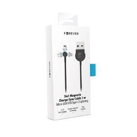 Kabel Forever Core 3v1 magnetický, USB/Micro USB, Lightning, USB-C, 1m černý

 obrázek produktu 3 z 3