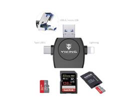 Čtečka paměťových karet Viking SD, Micro SD 4v1, OTG, s koncovkou Lightning/Micro USB/USB 3.0/USB-C černá

 obrázek produktu 2 z 3