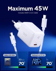 Nabíječka do sítě Spigen Essential 45W, USB-C + USB-C kabel bílá

 obrázek produktu 1 z 6