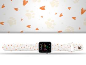 Řemínek Mi-Band na Apple Watch 42/44/45/49 mm - motiv Tlapičky se srdíčky, bílý 

 obrázek produktu 1 z 3