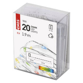 Vánoční osvětlení EMOS 20 LED nano řetěz, 1,9 m, 2x AA, vnitřní, multicolor, časovač 

 obrázek produktu 9 z 9