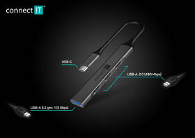 USB Hub Connect IT USB-C (1xUSB-A 3.0, 3xUSB-A 2.0) šedý

 obrázek produktu 4 z 5