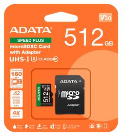 Paměťová karta ADATA Speed Plus MicroSDXC 512GB, U3 (180R/160W) + SD adaptér černá

 obrázek produktu 2 z 2