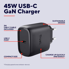 Nabíječka do sítě Trust MAXO 45W GaN, USB-C černý

 obrázek produktu 9 z 14