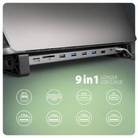 USB Hub Axagon USB-C 5Gbps LONGER 9in1 hub stříbrný

 obrázek produktu 1 z 3