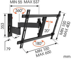 Držák TV Vogel’s W53080 polohovatelný, pro úhlopříčky 40" až 65", nosnost 30 kg černý

 obrázek produktu 5 z 6