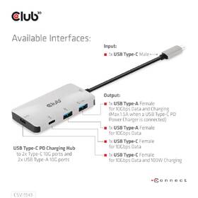 USB Hub Club3D USB-C Gen2 PD na 2x USB-C 10G porty a 2x USB-A 10G porty 

 obrázek produktu 4 z 8