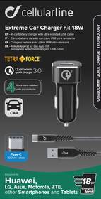Adaptér do auta CellularLine Tetra Force 18W, QC 3.0 + USB-C kabel 1m černý

 obrázek produktu 3 z 3