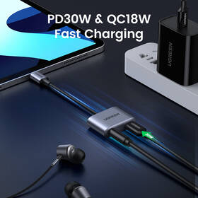 Redukce UGREEN USB-C/USB-C PD + 3.5mm Jack šedá barva
