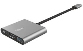 USB Hub Trust Dalyx 3v1 USB-C/USB, HDMI, USB-C PD 100W šedá barva
