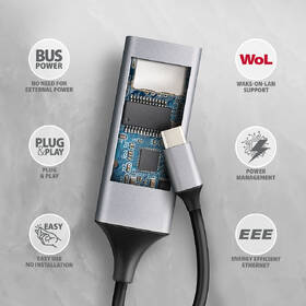 Síťová karta Axagon USB-C 3.2 Gen 1 - Gigabit Ethernet šedá barva

