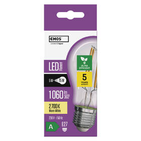Žárovka LED EMOS Filament klasik, 5W, 1060lm, E27, teplá bílá 

 obrázek produktu 4 z 14