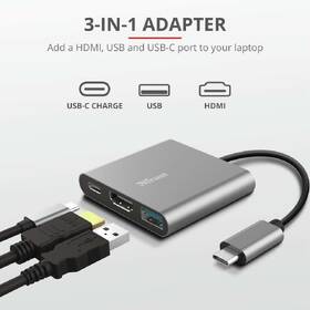 USB Hub Trust Dalyx 3v1 USB-C/USB, HDMI, USB-C PD 100W šedá barva
