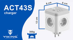 Rozbočovací zásuvka Viking ACT43S, 4× zásuvka 230V, 3× USB bílá barva
