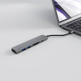 USB Hub Epico 6in1 Aluminium 8K USB-C/1× USB-C, 2× USB 3.0, HDMI, microSD, SD šedý

 obrázek produktu 3 z 3