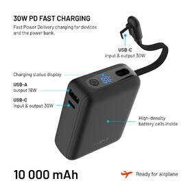 Powerbanka FIXED Zen 10 Loop s LCD displejem a výstupem 30W, 10 000 mAh černá

 obrázek produktu 2 z 8