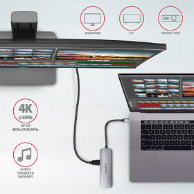 USB Hub Axagon USB 3.2 Gen 1 hub, 2x USB-A, HDMI, SD/microSD slot, PD 100W, kabel USB-C 20cm šedý

 obrázek produktu 3 z 7