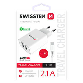 Nabíječka do sítě Swissten 2x USB 2,1 A + USB-C kabel 1,2 m bílá

 obrázek produktu 1 z 1