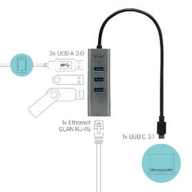 USB Hub i-tec USB-C/3x USB 3.0 + LAN stříbrný

 obrázek produktu 2 z 3