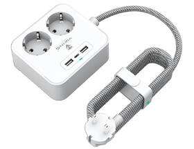 Kabel prodlužovací Viking AC23, 2x zásuvka, 2x USB, 1x USB-C, 1,5m bílá barva
