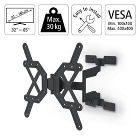 Držák TV Hama 220849, nástěnný, polohovatelný, pro úhlopříčky 32" až 65", max. nosnost 30 kg černý

 obrázek produktu 4 z 4