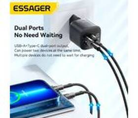 Nabíječka do sítě Essager 20W, GaN, USB-C, USB-A černá

 obrázek produktu 2 z 8