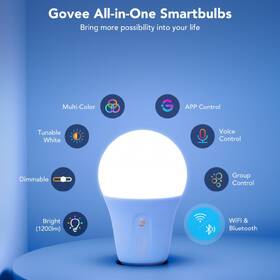 Chytrá žárovka Govee E27, RGBWW, 12W-85W, 1200lm, Long Life 

 obrázek produktu 2 z 6