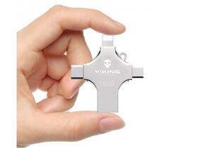 USB Flash Viking 16GB, USB/USB-C/Micro USB/Lightning stříbrná barva
