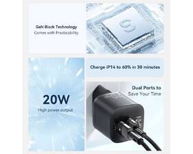 Nabíječka do sítě Essager 20W, GaN, USB-C, USB-A černá

 obrázek produktu 7 z 8