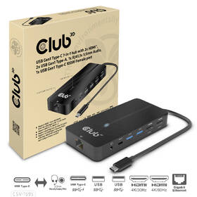 USB Hub Club3D USB-C/2x HDMI, 2x USB-A, 1x RJ45, 1x 3.5mm audio, 1x USB-C,100 W 

 obrázek produktu 1 z 7