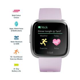 Chytré hodinky Fitbit Versa Lite - ZÁNOVNÍ - 12 měsíců záruka - Lilac Band / Silver case 

 obrázek produktu 2 z 8