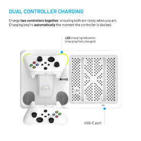 Dokovací stanice FIXED pro Xbox Series X a S s odvětráváním a nabíjením pro dva ovladače Xbox bílá

 obrázek produktu 3 z 11