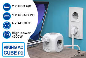 Kabel prodlužovací Viking AC CUBE PD, 4x zásuvka, 2x USB QC, 1x USB-C PD, 1,8m bílý

 obrázek produktu 3 z 6