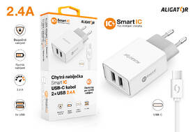 Nabíječka do sítě Aligator 2,4A, 2xUSB, smart IC, USB-C kabel bílá

 obrázek produktu 3 z 3