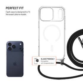 Kryt na mobil FIXED MagPure Neck s černou šňůrkou na krk na Apple iPhone 17 Pro Max průhledný

 obrázek produktu 1 z 8