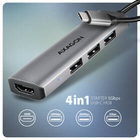 USB Hub Axagon HMC-H3A ,USB 5Gbps, 3x USB-A, HDMI 4k/30Hz, kabel USB-C 15cm šedý

 obrázek produktu 1 z 3