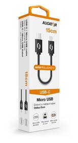 Kabel Aligator Power USB-C/microUSB, 15cm černá barva
