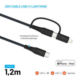 Kabel FIXED USB-C/USB-C a Lightning, PD, 60W, MFi, 1,2m šedý

 obrázek produktu 2 z 8